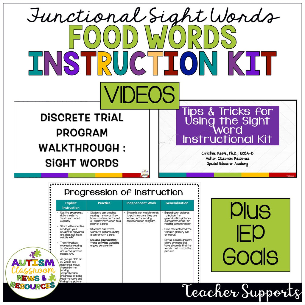 Reading Functional Sight Words Discrete Trial Instruction Tool Kit: Food Words - Autism Classroom Resources