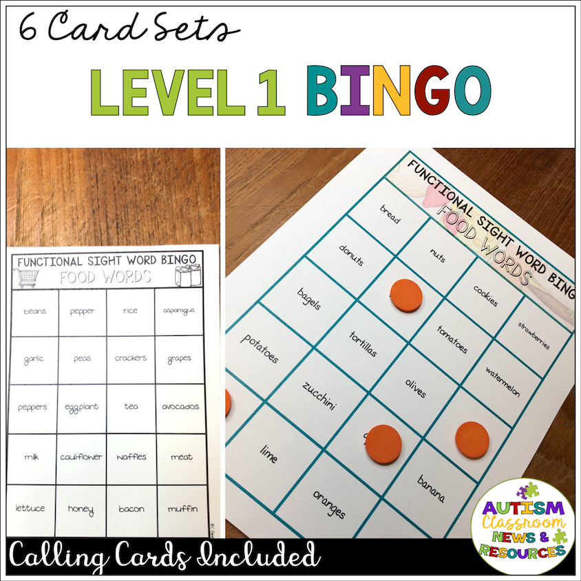 Reading Functional Sight Words BINGO: Food Words for Life Skills - Autism Classroom Resources