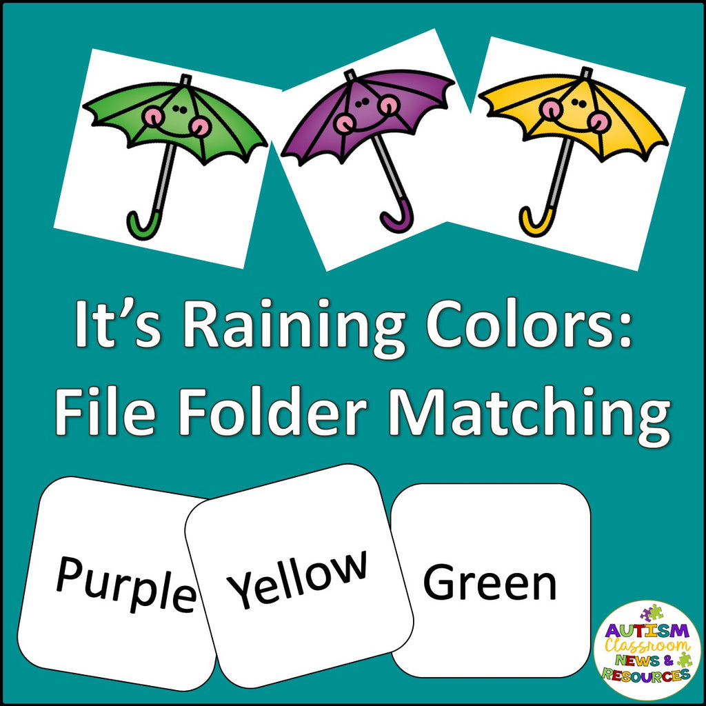 Color Matching Folder Game : It's Raining Colors - Autism Classroom Resources