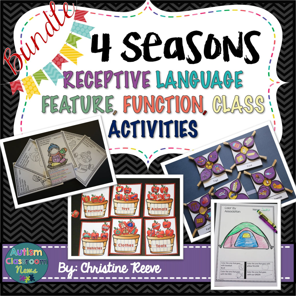 Autism Receptive Vocabulary Activities for 4 Seasons of Practicing Feature, Function & Class (RFFC)