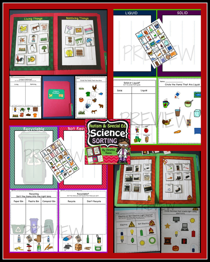 Science Sorting File Folders and Worksheets for Autism and Special Education - Autism Classroom Resources