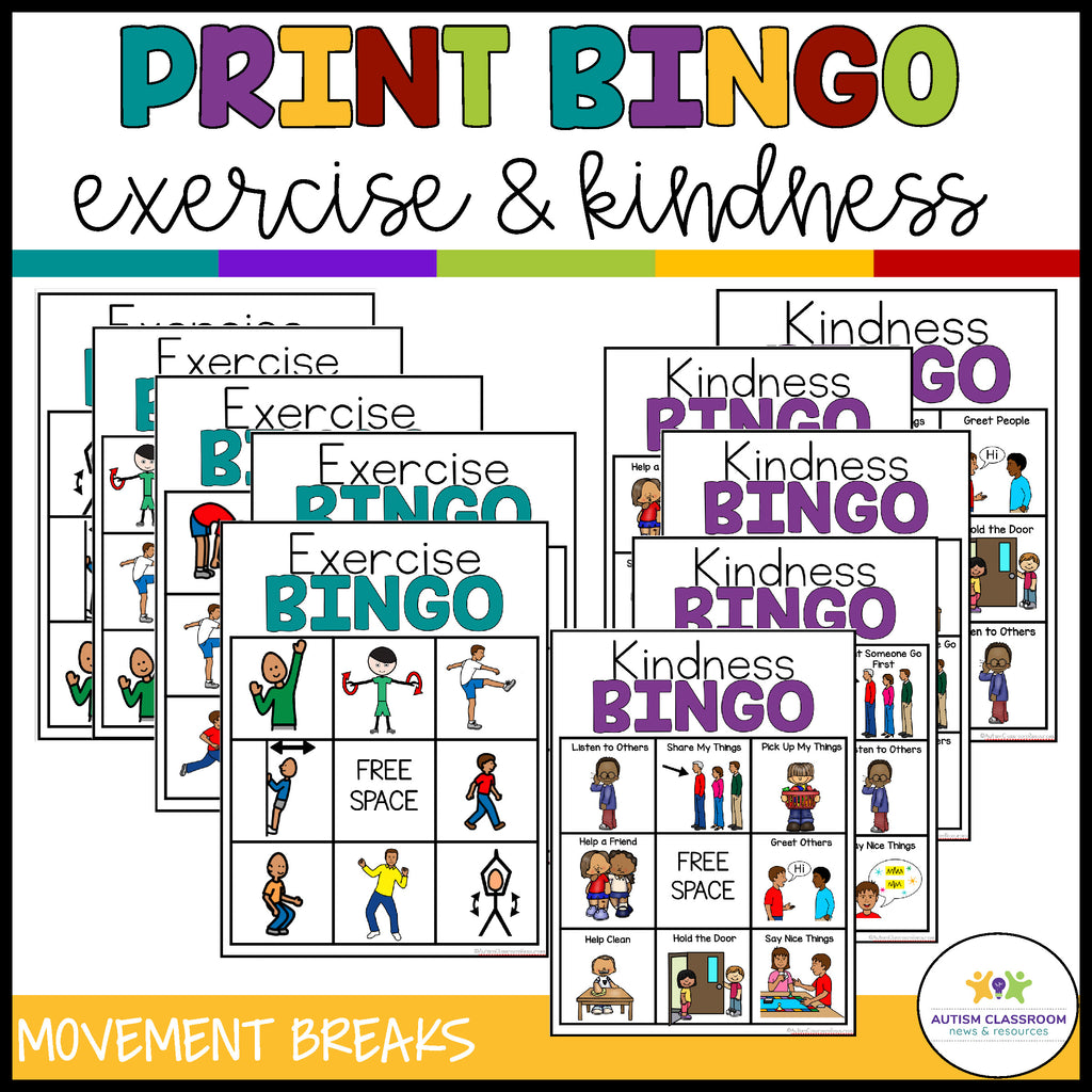 Kindness & Exercise BINGO for Distance Learning and Classroom Engagement in Special Education - Autism Classroom Resources