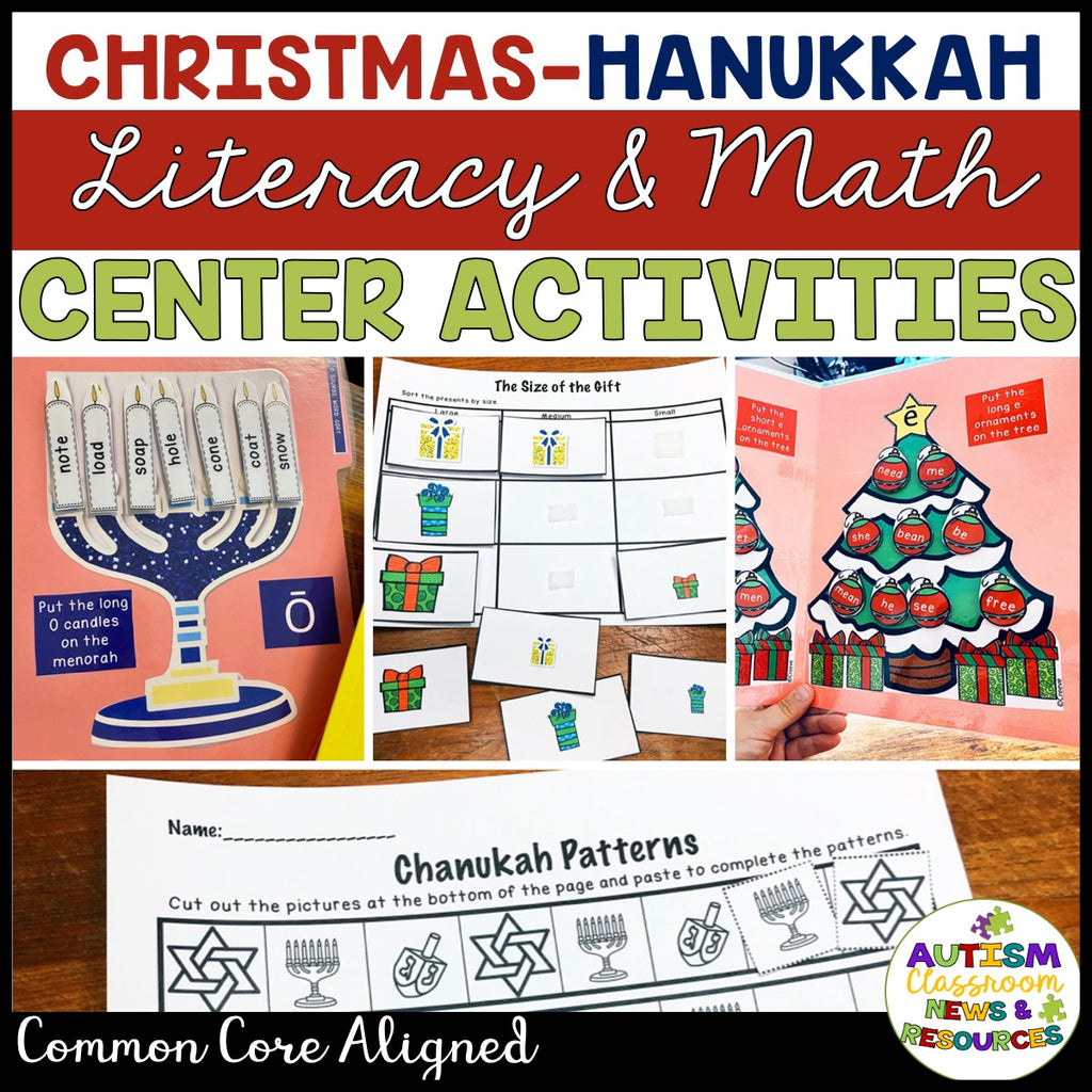 Christmas - Hanukkah Literacy and Math Centers for Young Learners and Special Education - Autism Classroom Resources