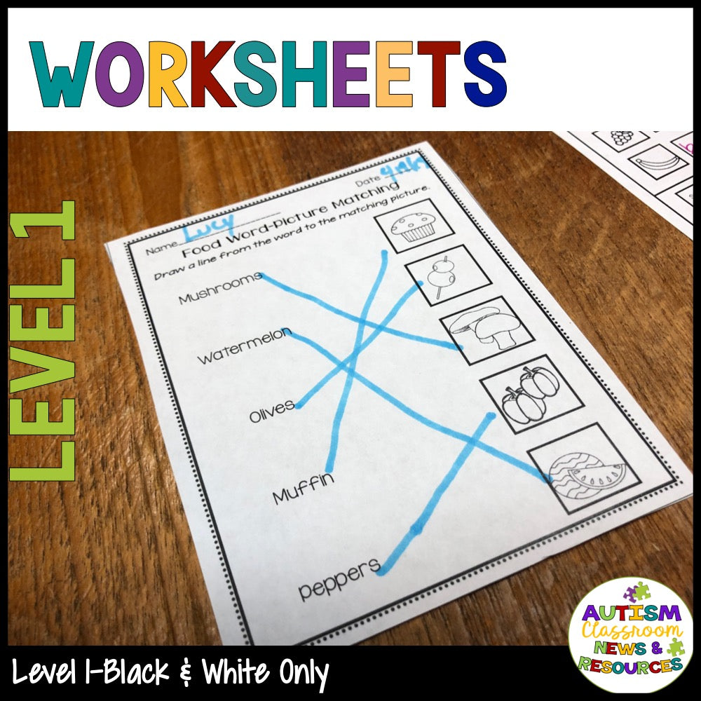 Functional Sight Words Reading Comprehension Worksheets: Food Words - Autism Classroom Resources