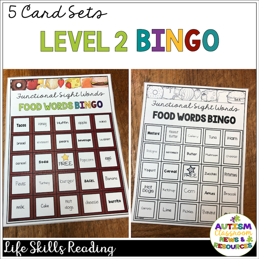 Reading Functional Sight Words BINGO: Food Words for Life Skills - Autism Classroom Resources