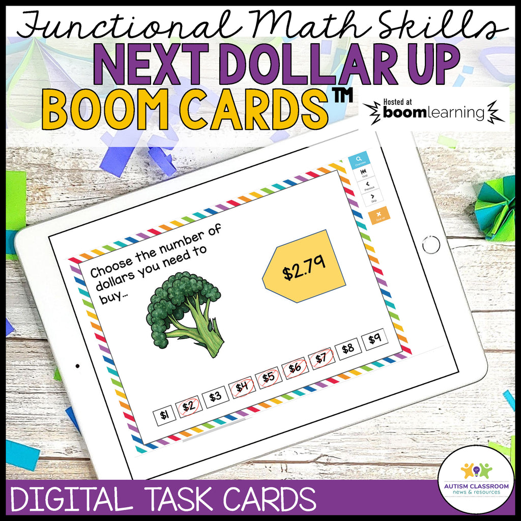 Next Dollar Up Digital Task Cards: Boom Cards with Food and Prices 0-$9 - Autism Classroom Resources
