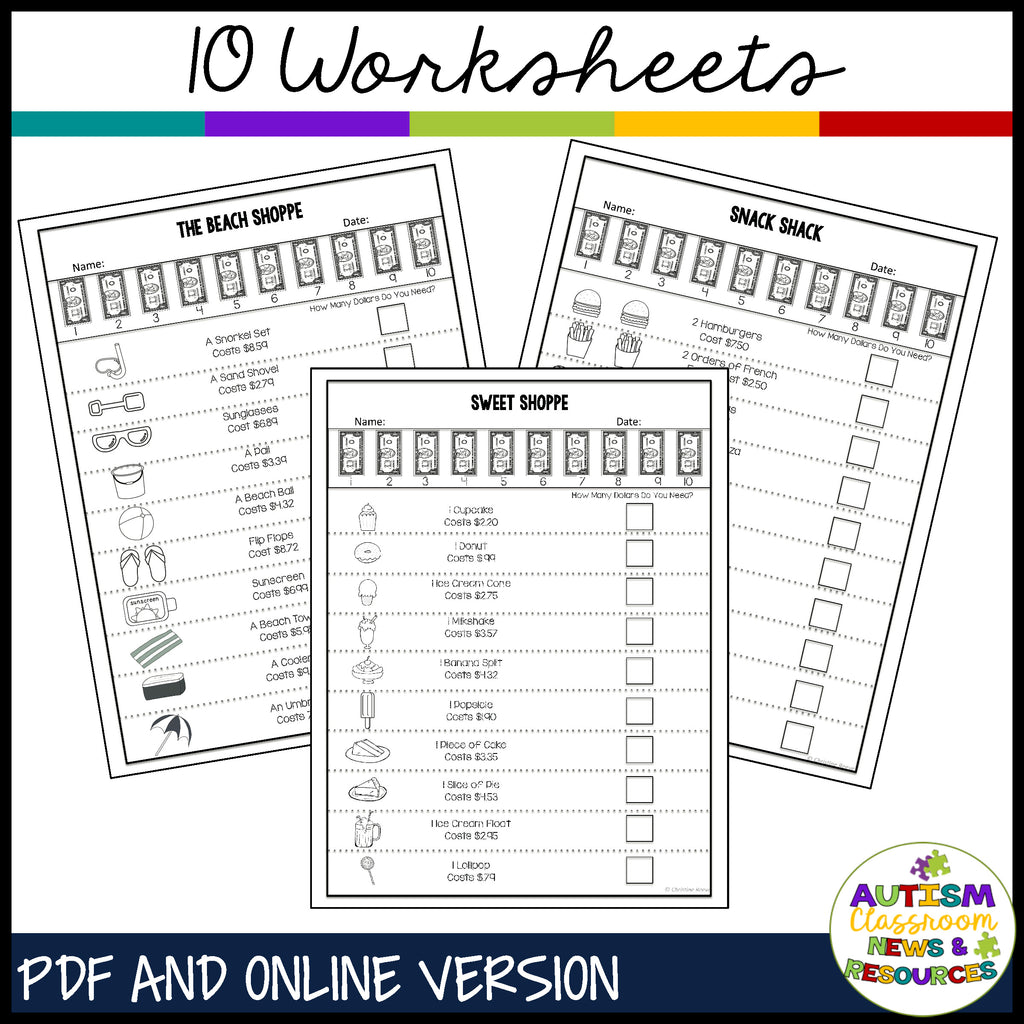 Next Dollar Up Worksheets: Money Skills for Special Education - Autism Classroom Resources