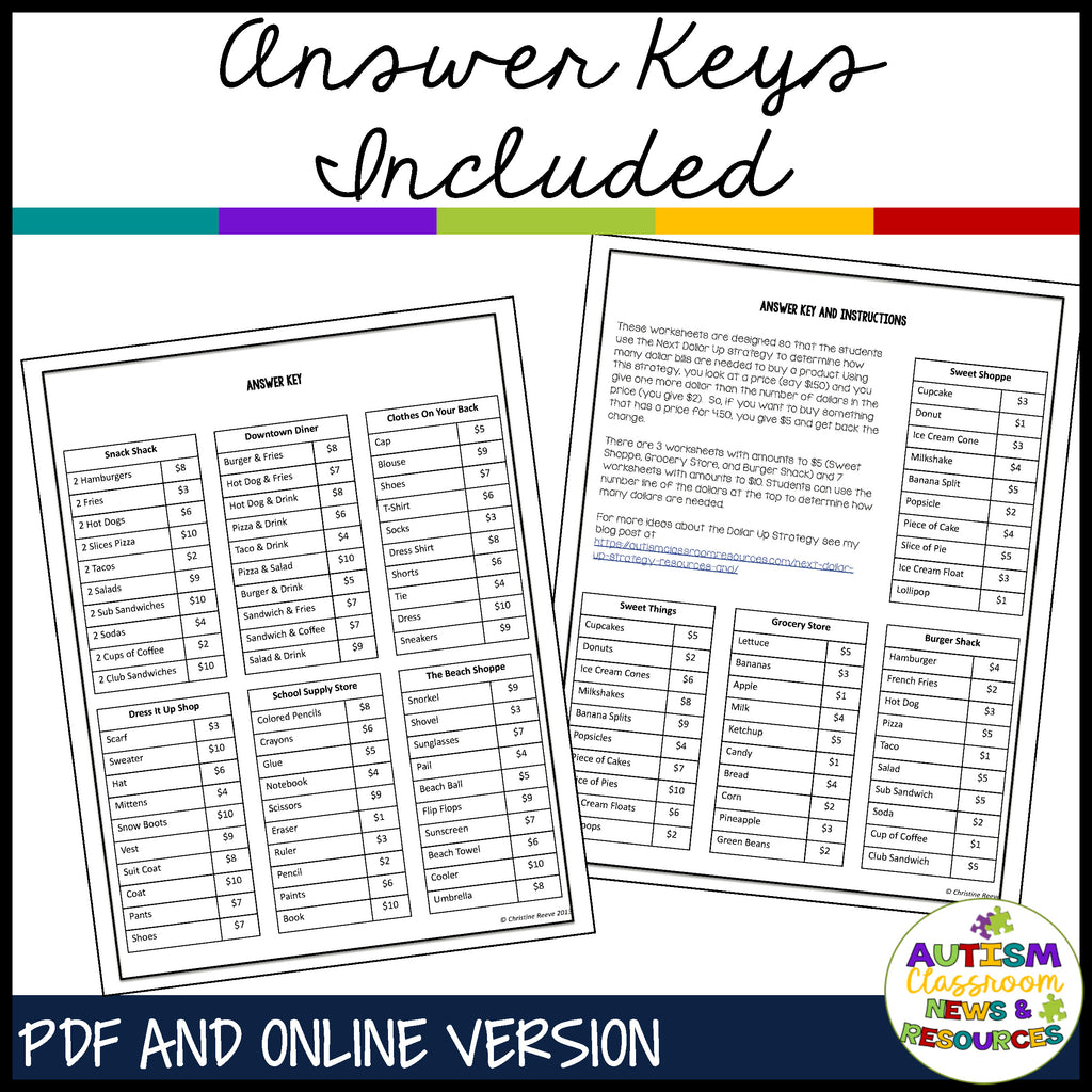 Next Dollar Up Worksheets: Money Skills for Special Education - Autism Classroom Resources