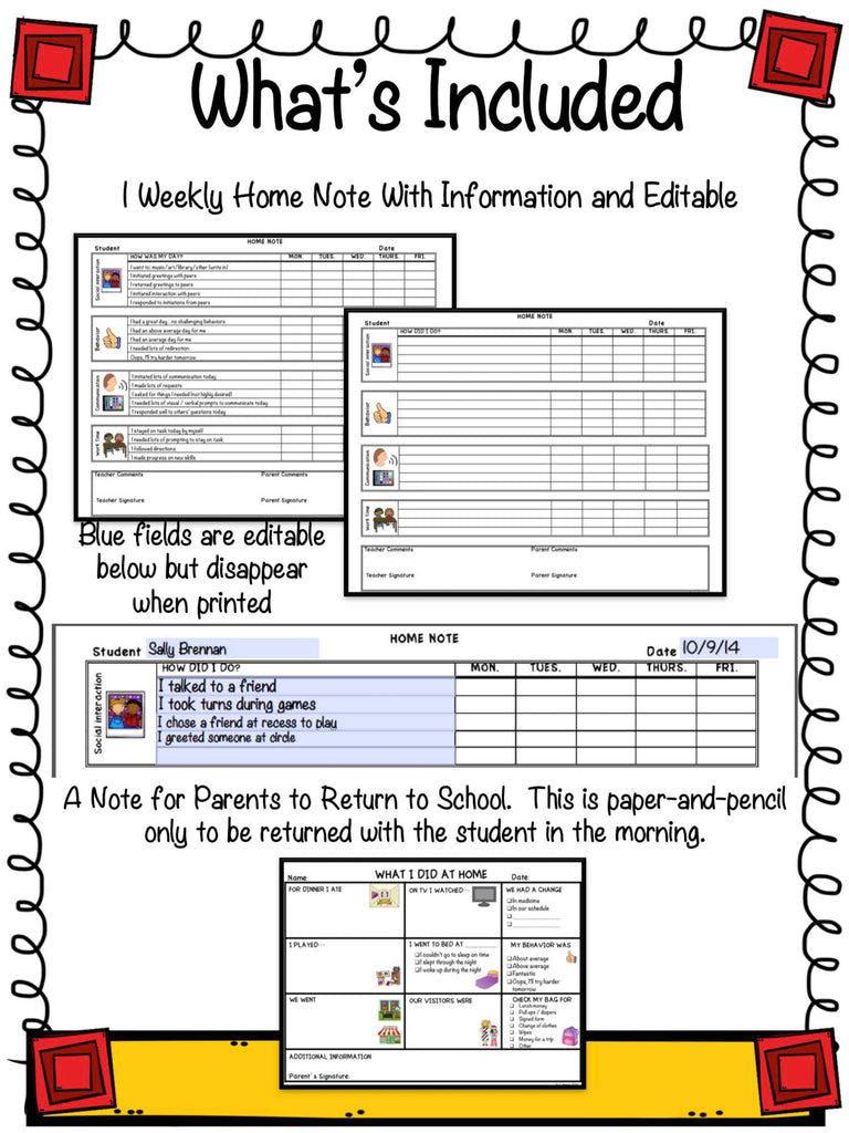 Home-School Communication Notes: Editable Included: Elementary Version - Autism Classroom Resources