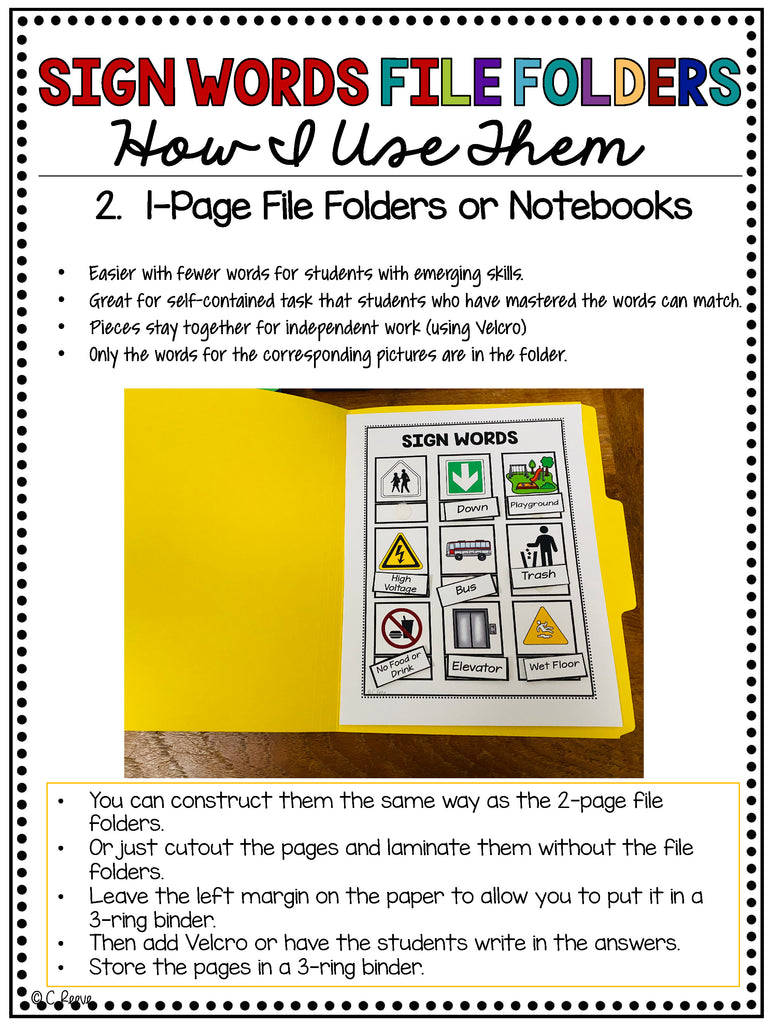 Functional Literacy with Community Signs Sight Word File Folders for Reading Comprehension in Special Ed - Autism Classroom Resources