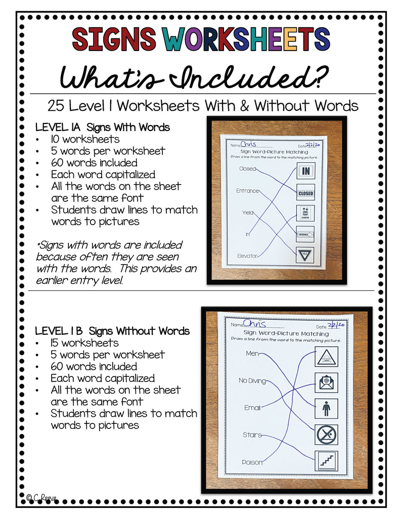 Functional Literacy Worksheets: Reading Comprehension of Common Signs - Autism Classroom Resources