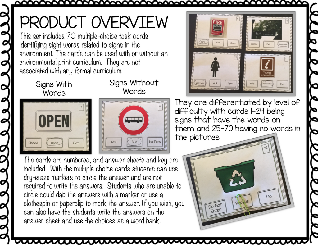Common Signs Functional Reading Task Cards for Autism and Special Education Programs - Autism Classroom Resources