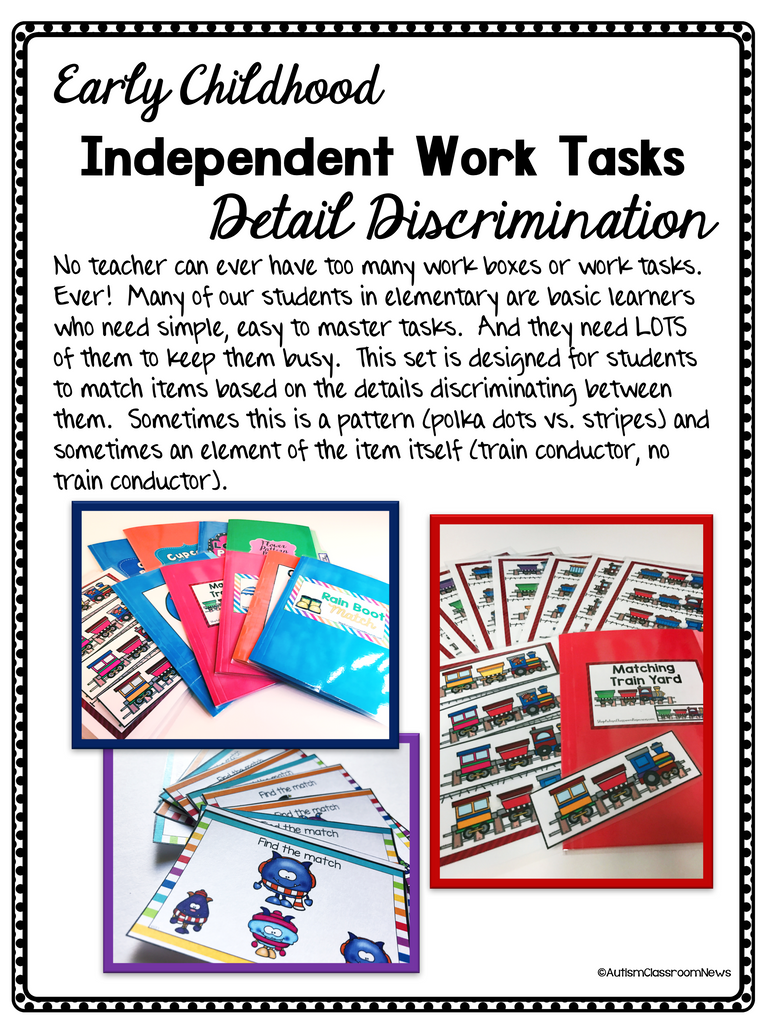 Independent Work Tasks: Discrimination Match Early Childhood & Special Education - Autism Classroom Resources