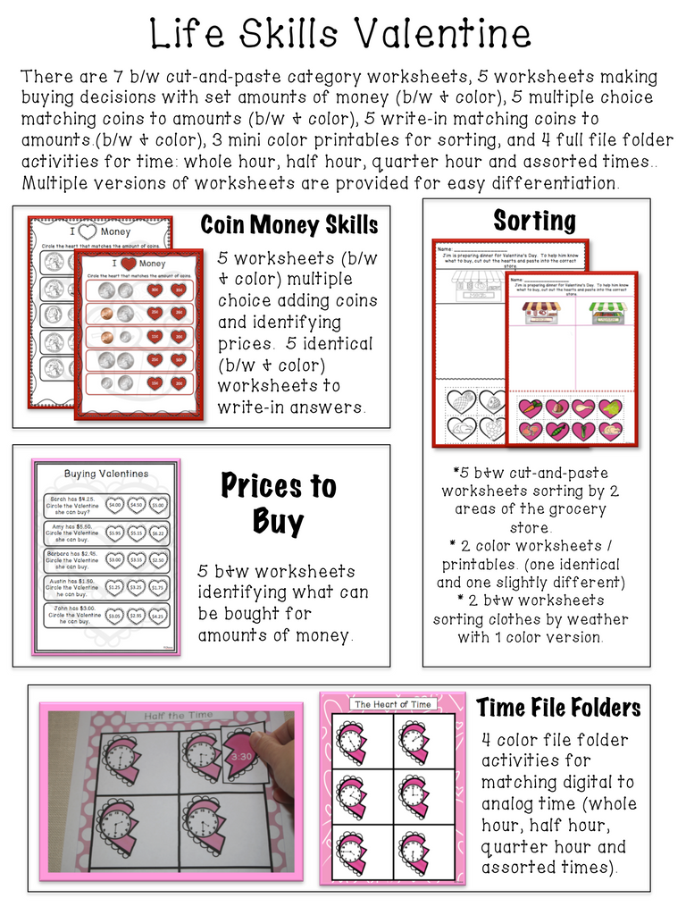 Life Skills Valentine Print & Go and File Folder Activities (Autism; special ed) - Autism Classroom Resources