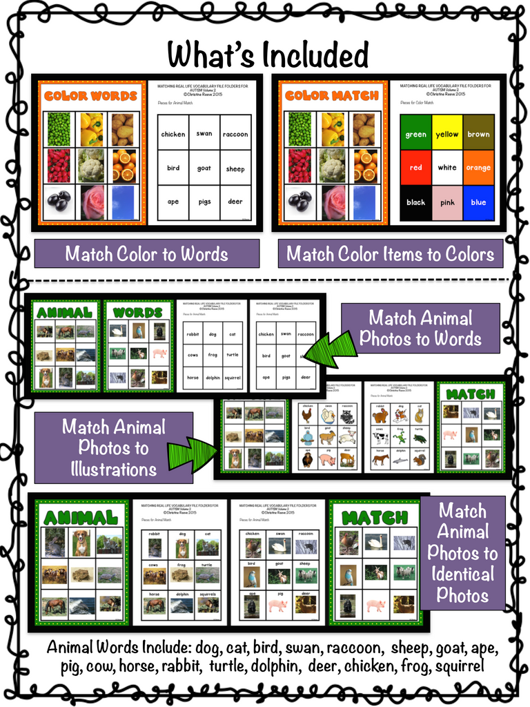 Real Life Photographic Vocabulary Matching File Folders 2 for Special Education With Matching Pictures and Words - Autism Classroom Resources