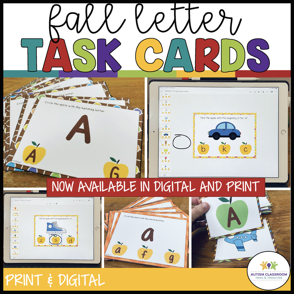 Fall Letter Matching & Identification Task Cards: For Print and Digital - Autism Classroom Resources