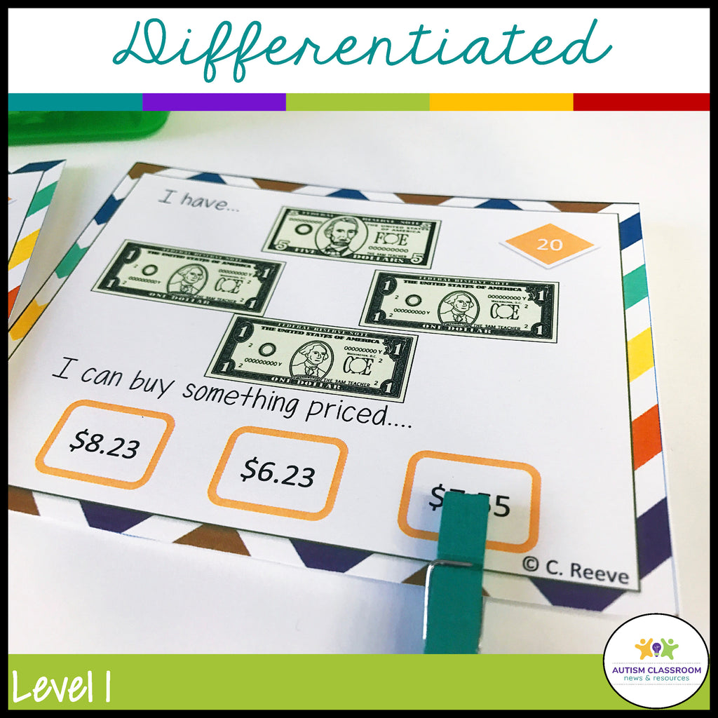 Differentiated Next Dollar Up Task Cards: Money Skills for Classroom or Distance Learning - Autism Classroom Resources