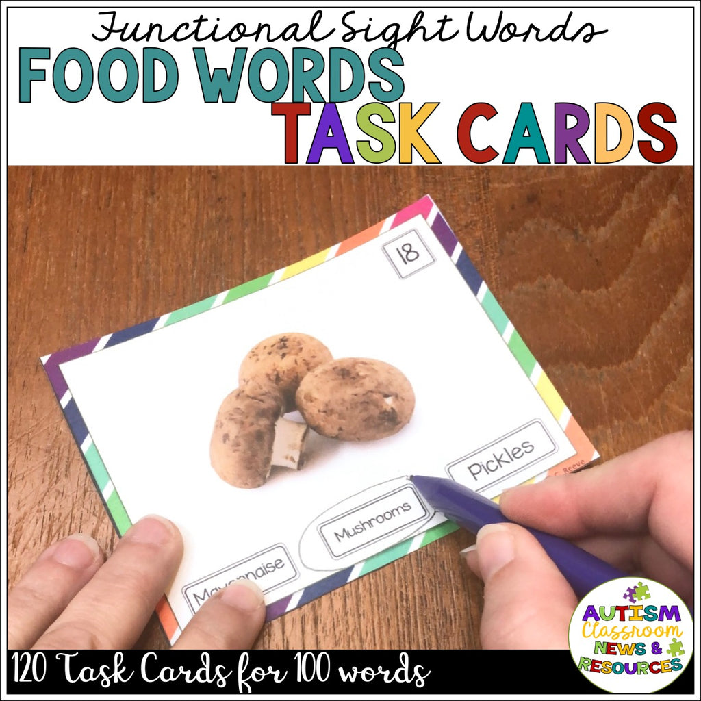 Functional Sight Word Reading Task Cards: Food Words for Life Skills - Autism Classroom Resources