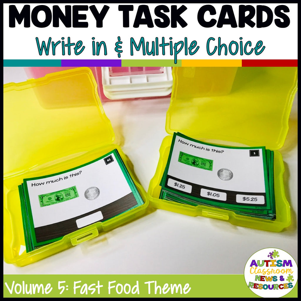 Fast Food-Themed Money Task Cards Volume 5 with Coin and Bill Combinations - Autism Classroom Resources