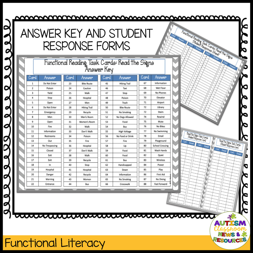 Common Signs Functional Reading Task Cards for Autism and Special Education Programs - Autism Classroom Resources