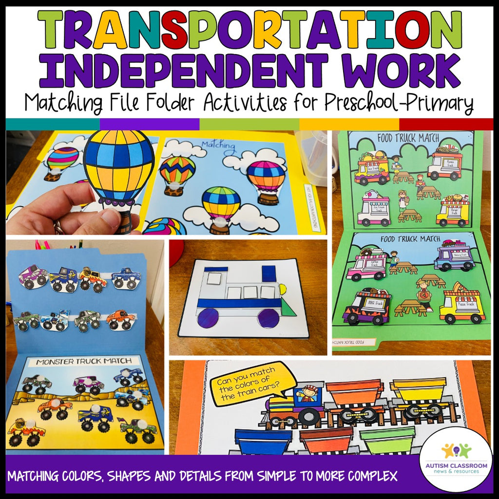 Transportation Themed Independent Work Preschool File Folder Activities - Autism Classroom Resources